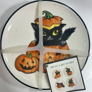cobwebs cauldrons halloween black cat pumpkin witch appetizer plate set new